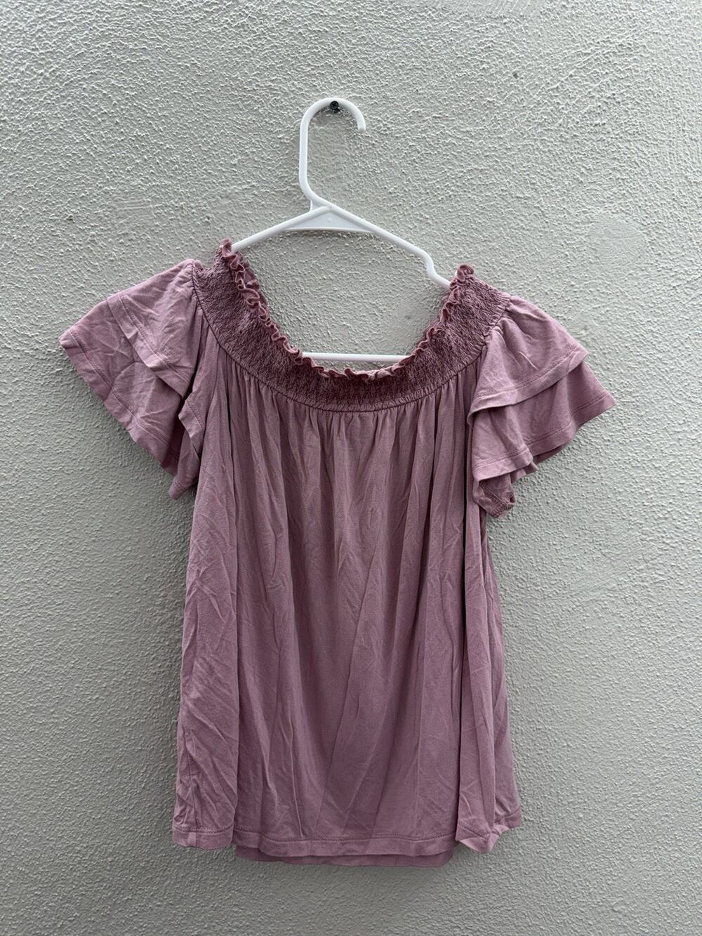American Eagle Womens Shirt Size Small Pink Short Sleeve Off The Shoulder Ruffle